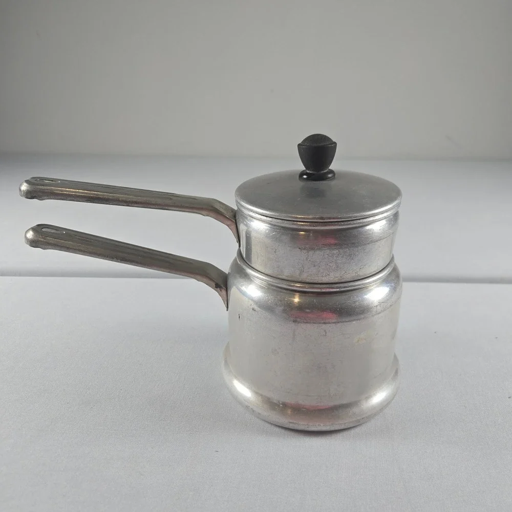 Vintage Wear Ever Aluminum Double Boiler Saucepan‎ Set w Lid USA Cookware